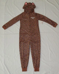 One-Piece Pajamas Size 6 7 8 10-12 Blanket Sleeper Union Hooded Cheetah Fleece - Picture 1 of 9