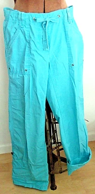 LIZ CLAIBORNE LIZWEAR Turquoise ADJUSTABLE LENGTH Button Fly CAPRI PANTS/Size 4 - Image 1 of 4