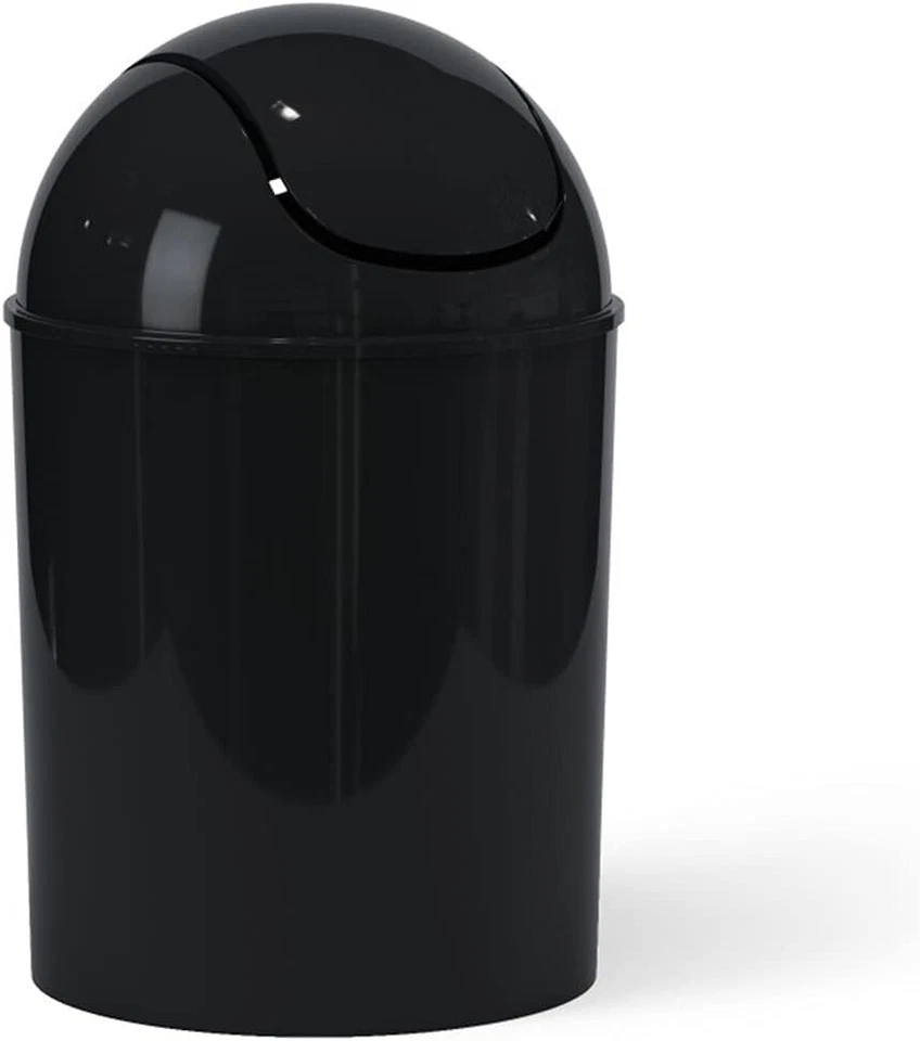 Cubo de basura compacto negro con tapa abatible de 7.5 pulgadas de diámetro debajo del cubo de basura debajo del gabinete Foto 1 de 4