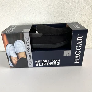 Haggar Venetian Slippers Mens L 9.5 - 10.5 Black Memory Foam Suede Fleece NIB - Picture 1 of 4