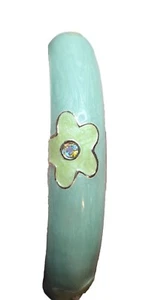 Bangle Bracelet Green Goldtone Flowers Rhinestones Magnetic Closure - Picture 1 of 4