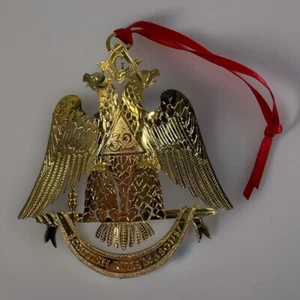 Christmas Ornament Scottish Rite 32 Cut Out Gold Colored Metal Masonic Freemason - Picture 1 of 3