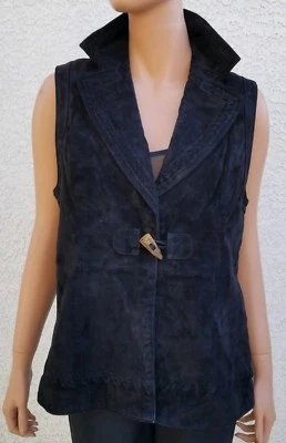 Chaleco Peter Nygard Para Mujer Mediano Negro Gamuza Cuero Genuino y Tejido Foto 1 de 4