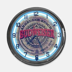 18" Anheuser-Busch Since 1876 Budweiser Metal Sign Designed White Neon Clock - Picture 1 of 10