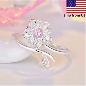 925 Sterlingsilber Ring verstellbar offene Blume für Frauen Mädchen Schmuck Geschenk - Bild 1 von 7