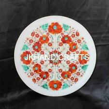 10" Marble Serving Plate Rare Carnelian Stones Inlay Home Décor Christmas Gift