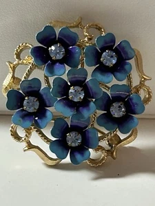 Vintage Grannycore Avon Gold Tone Enamel Forget Me Not Brooch Pendant EUC - Picture 1 of 9