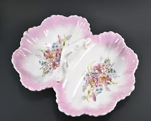 VINTAGE KPM Germany Porcelain 12" Pink Floral Divided Serving Dish VGC 1920'S - Picture 1 of 6