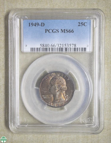 1949-D WASHINGTON QUARTER - PCGS CERTIFIED - MS 66 Cover