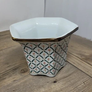 Japanischer Sechseck Porzellan Pflanzkübel mit Goldlippe Vintage - Bild 1 von 5