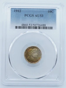 1912 Barber 10c Dime PCGS AU53 Rainbow Toning - U034 - Picture 1 of 8