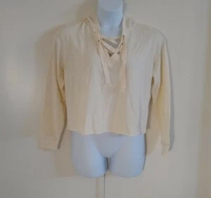Xhilaration Women's Long Sleeve Drawstring Crop Hoodie Cream Beige Sweatshirt XL - Picture 1 of 12