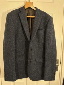 Next Harris Tweed Blazer Jacket 38L Blue Tailored Fit 100% Pure Wool Herring Bon - Picture 1 of 12