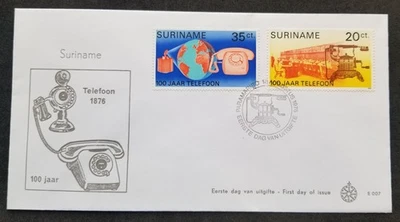 *ENVÍO GRATUITO Teléfono Surinam 1976 Telecomunicaciones Teléfono Clásico Tierra (FDC) Foto 1 de 4
