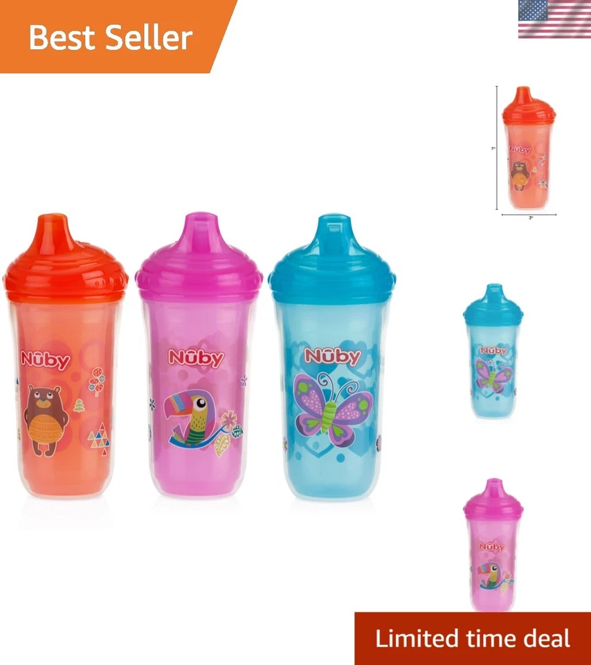 Tazas aisladas sin derrames para niños de 9 oz con divertidas impresiones de animales - Paquete de 3 Foto 1 de 4