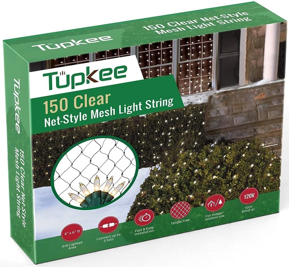 Tupkee Christmas Light Net – 150 Clear Warm Mesh Lights - 4 ft x 6 ft –...