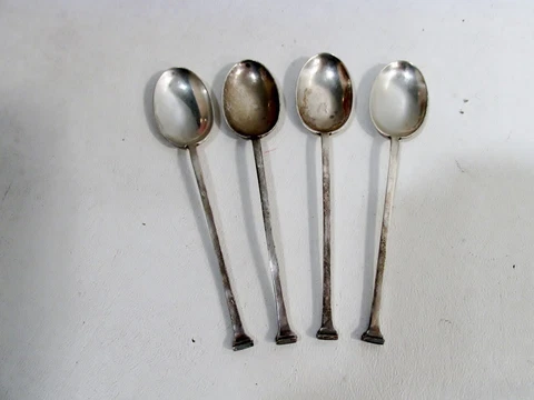 British Sterling Silver Edwardian 4 Demitasse Spoons 1919 Sheffield Cooper Bros Cover