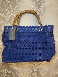 Laura Ashley Blue Medium Tote Bag Cut Out Flower Detachable Pouch Scallop Edge - Picture 1 of 9