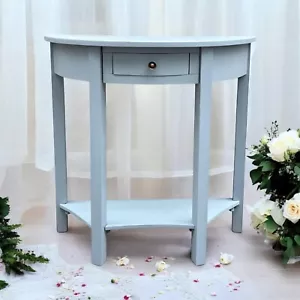 Winter Sky Blue Console Table – 1 Drawer, Shelf, Elegant Art Deco Hallway Piece - Picture 1 of 8