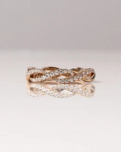 Sterling Silver Simulated Diamond Twisted Wedding Ring In 18K Rose Gold Plated - Picture 1 of 8
