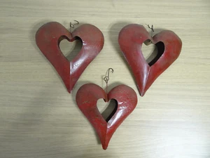 Vintage Red Iron Heart candle Holder Lot of 3 - Picture 1 of 3