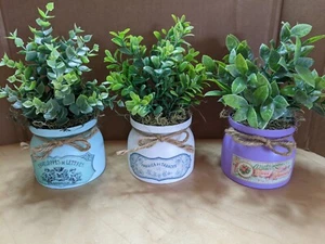 3 Faux Plants in Spring Themed Pots - Picture 1 of 7