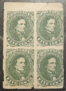 Confederate Scott # 1 bloc de 4, pierres A ou B, comme neuf sans gomme, certificat APEX - Photo 1/3