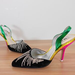 Attico Shoes 37 Pump Embellished Heels Crystal Sling Chandelier Party Mara $1285
