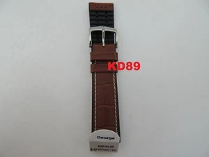 Genuine Hirsch GEORGE GOLDEN BROWN Leather / Rubber Strap Band 24mm - Picture 1 of 2