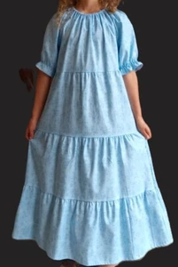 Girl dress long full modest blue floral flowered Prairie tiered cotton size 8 - Picture 1 of 2