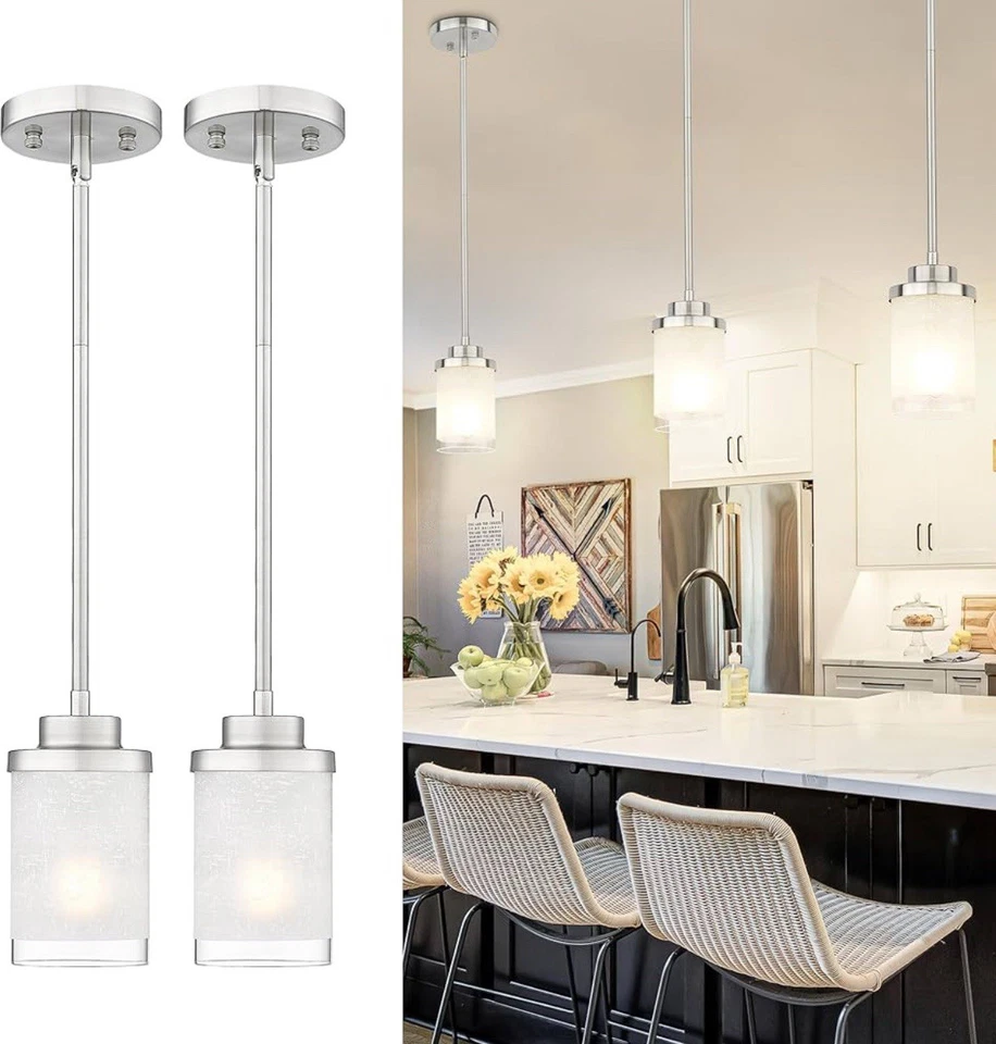 TENGXIN Modern Pendant Lights Brushed Nickel Farmhouse 2 Pack 2348T - Image 1 of 4