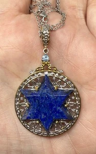 VTg Ornate 925 NH Sterling Silver Filigree Lapis 6 Point Star Pendant Necklace - Picture 1 of 10