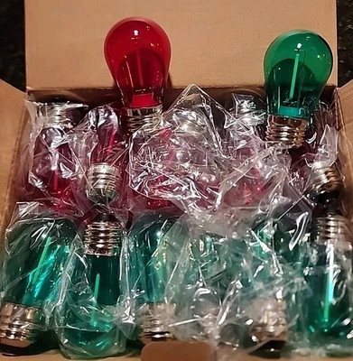 24 Pk Red Green S14 Christmas Light Bulbs 1 Watt Plastic Shatterproof Visterlite - Image 1 of 3