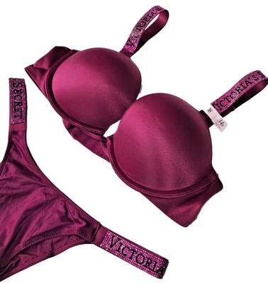 Victoria's Secret Shine Strap Bombshell Push Up Bra Brazilian Set Fresh Jam NWT - Image 1 of 4