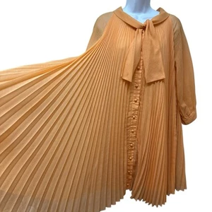 Vintage Miss Elliette California 1960s Sheer Lined Full Skirt Pleated Dress M/L - Picture 1 of 11
