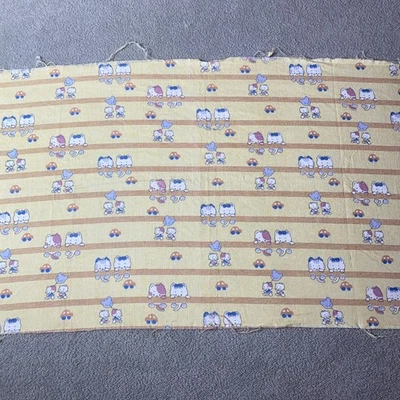 Vintage 80s Cartoon Cat Fabric Yellow Kitty Kids Kawaii 42x21 in - Image 1 of 4