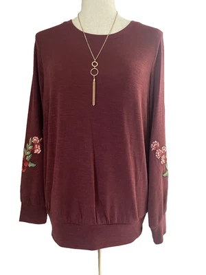 I.N. Suéter Studio Maroon manga longa leve bordado floral PM NOVO COM ETIQUETAS - Imagem 1 de 4