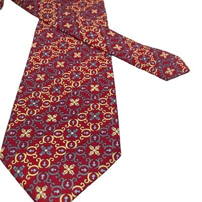 Corbata Craft House 100 % seda roja - dorada - plata 59 1/2" de largo por 3 3/4" de ancho Foto 1 de 4