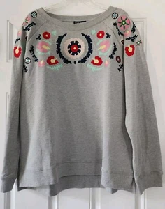 Nwt See and Be Seen Womens Embroidered Gray Floral Long Sleeve Sweatshirt Top 1X - Picture 1 of 17
