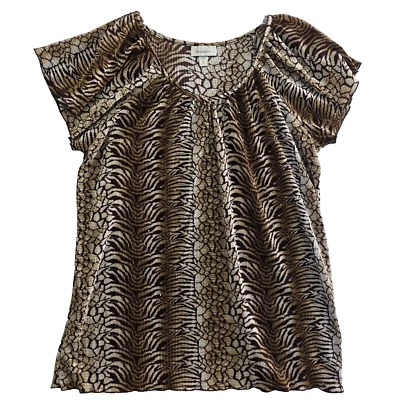 Dressbarn Mujer 1X Blusa Estampado Geométrico Animal Estrás Llamativo Marrón EE. UU. Foto 1 de 4