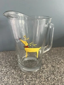 Pottery Barn Reindeer Rudolph Glass Pitcher Water Beverage Christmas - Picture 1 of 5