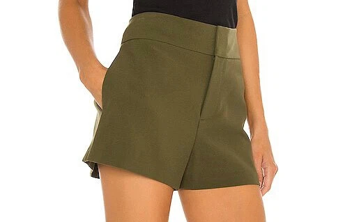 Alice & Olivia Cady 清洁短裤女式 6 码橄榄涤纶侧口袋 — 第 1/1 张图片