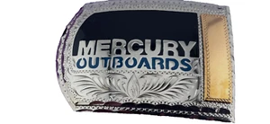 BELT BUCKLE, MERCURY MARINE OUTBOARD EMBLEM NEW 3 1/2 X 2 1/4 INCH NOS - Picture 1 of 13