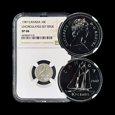 CANADA. 1987, 10 Cents - NGC SP68 - QEII, Bluenose, Top 5 - Image 1 of 4