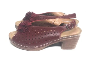 Patrizia By Spring Step Ollevo Sandals Sz 9 Burgundy Wine w/Flower Open Toe heel - Picture 1 of 11
