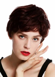 Parrucca da Donna Capelli Veri Corto Mogano Castano Braun Leggero Mosso VK56 - Foto 1 di 7