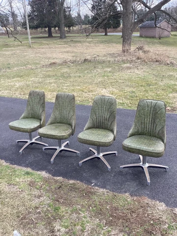 Vtg  Retro Mid Century Vinyl green Floral Kitchen Dinning Chairs Set Of 4 pickup Cover