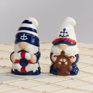 Gnome Nautical Themed Captain Wheel Life Preserver Mini Salt and Pepper shakers - Picture 1 of 3