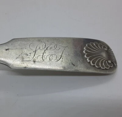 LCT Monogram Coin Silver Fiddle Shell Pattern Spoon Louis Comfort Tiffany? - Image 1 of 4