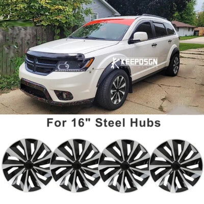 For Dodge Caravan Journey 08-16 Set of 4 Black Silver 16" Wheel Cover Hub Cap - Image 1 of 4